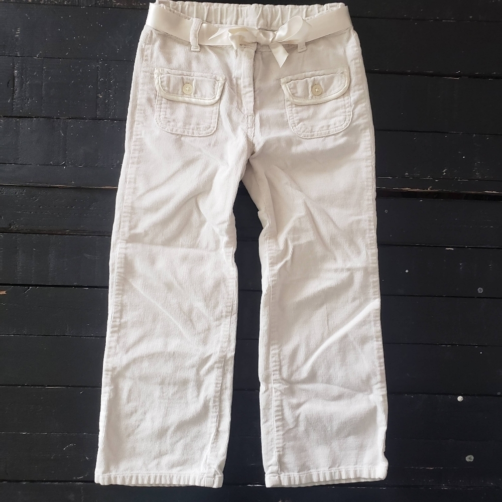 Janie and Jack Toddler Girl 5T White Corduroy Pants Satin Ribbon Belt Ribbed